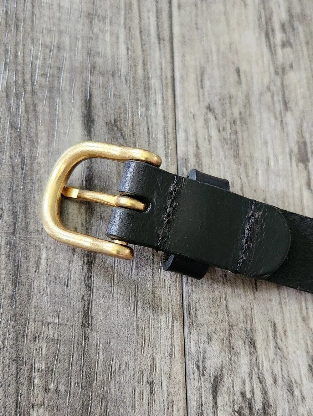 Banana Republic Skinny Black Leather Women's Trouser Belt Gold Buckle Size L